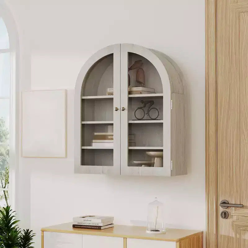 Arched Bathroom Wall Cabinet, Wall Mounted Display Cabinet with Glass Doors & Adjustable Shelves, Medicine Cabinet for Living Room Kitchen