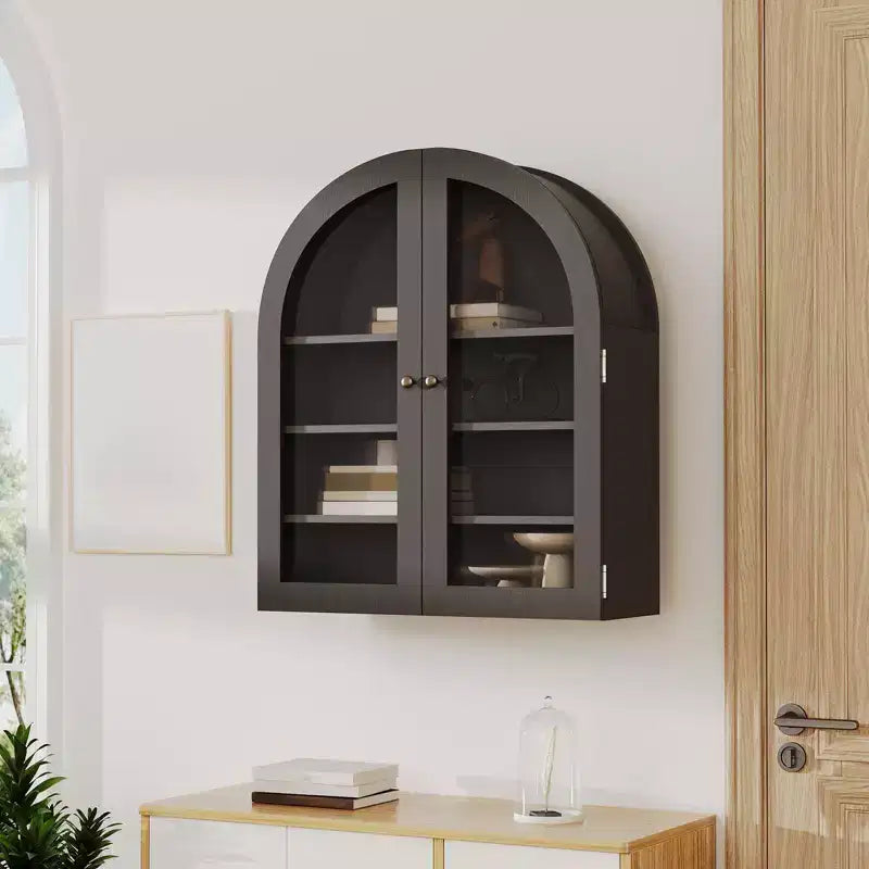 Arched Bathroom Wall Cabinet, Wall Mounted Display Cabinet with Glass Doors & Adjustable Shelves, Medicine Cabinet for Living Room Kitchen