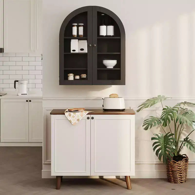 Arched Bathroom Wall Cabinet, Wall Mounted Display Cabinet with Glass Doors & Adjustable Shelves, Medicine Cabinet for Living Room Kitchen