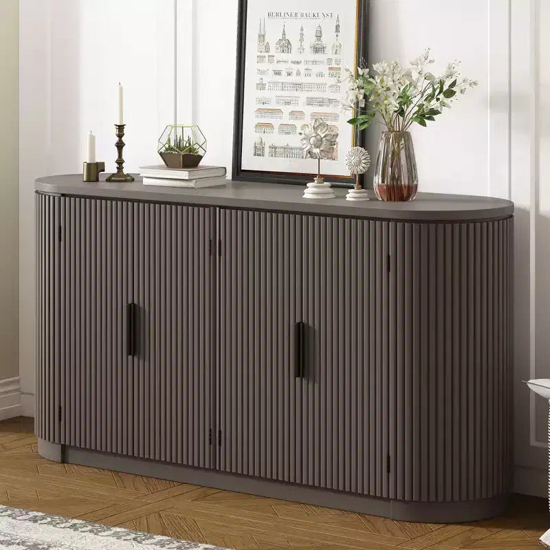 Vertical Striped Door Storage Cabinet with Metal Handles Adjustable Suitable for Study Entryway and Living Room