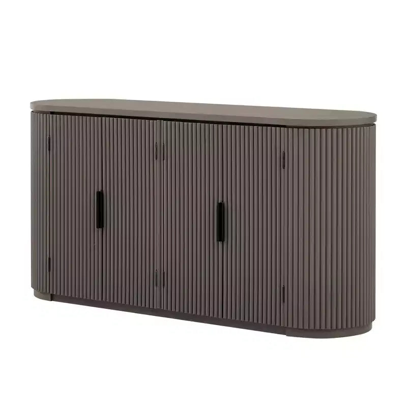 Vertical Striped Door Storage Cabinet with Metal Handles Adjustable Suitable for Study Entryway and Living Room