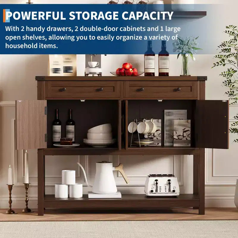 47 Sideboard Buffet Cabinet, Wooden Coffee Bar Cabinet with 2 Drawers, Entryway Console Table, Floor Cupboard Cabinet for Kitchen Living Room