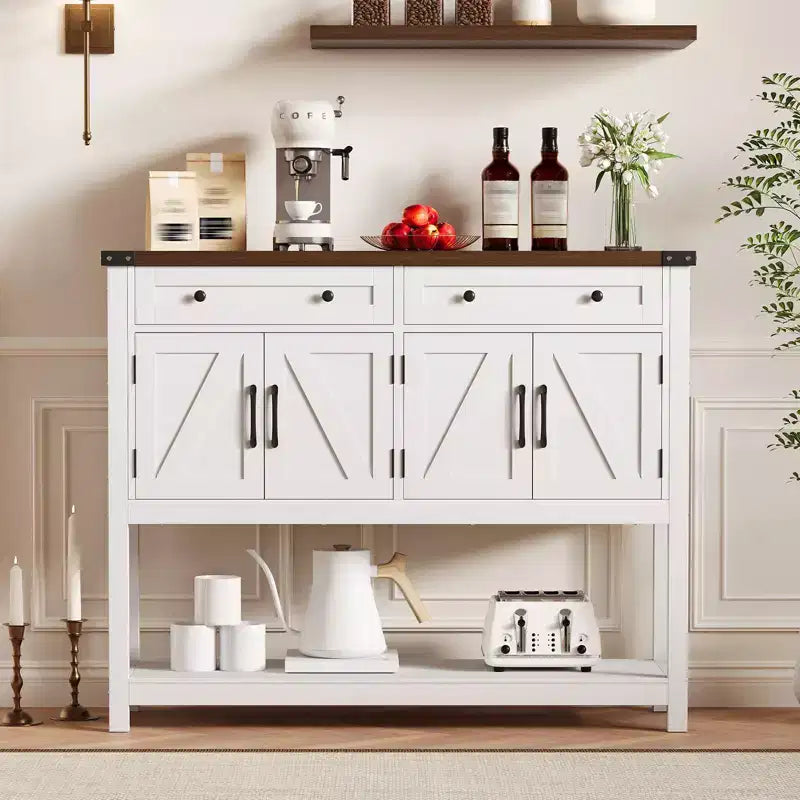 47 Sideboard Buffet Cabinet, Wooden Coffee Bar Cabinet with 2 Drawers, Entryway Console Table, Floor Cupboard Cabinet for Kitchen Living Room