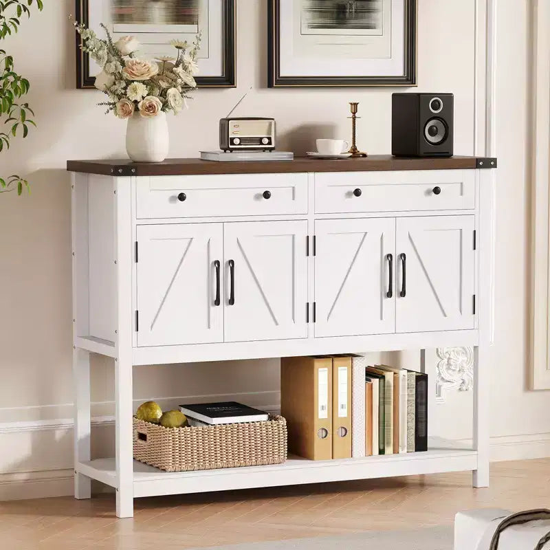 47 Sideboard Buffet Cabinet, Wooden Coffee Bar Cabinet with 2 Drawers, Entryway Console Table, Floor Cupboard Cabinet for Kitchen Living Room