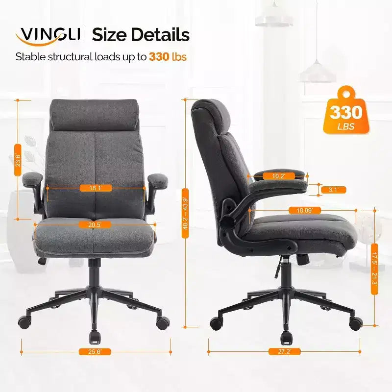 VINGLI Rolling Ergonomic Office Desk Chair with Padded Flip-up Arms, 360 Swivel High Back Executive Computer Chair with Wheels,