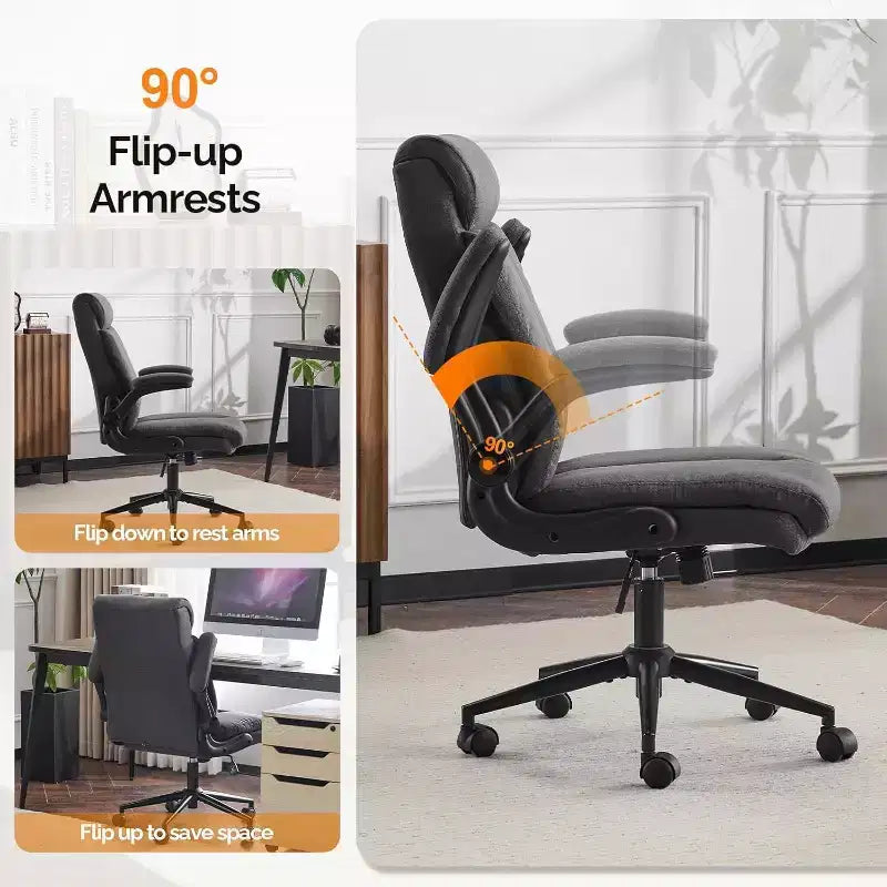 VINGLI Rolling Ergonomic Office Desk Chair with Padded Flip-up Arms, 360 Swivel High Back Executive Computer Chair with Wheels,
