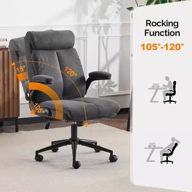 VINGLI Rolling Ergonomic Office Desk Chair with Padded Flip-up Arms, 360 Swivel High Back Executive Computer Chair with Wheels,