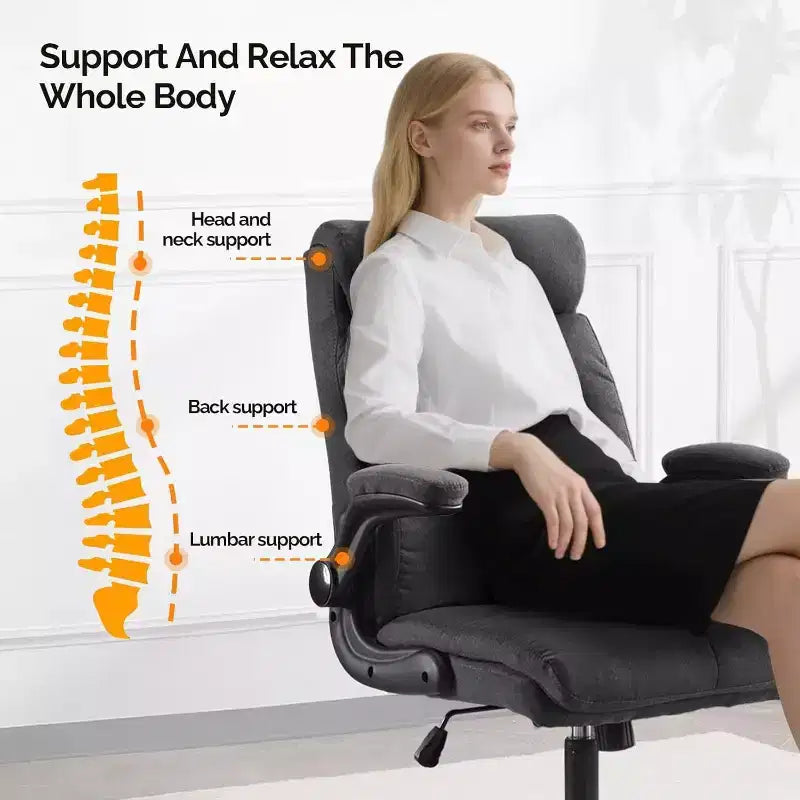 VINGLI Rolling Ergonomic Office Desk Chair with Padded Flip-up Arms, 360 Swivel High Back Executive Computer Chair with Wheels,