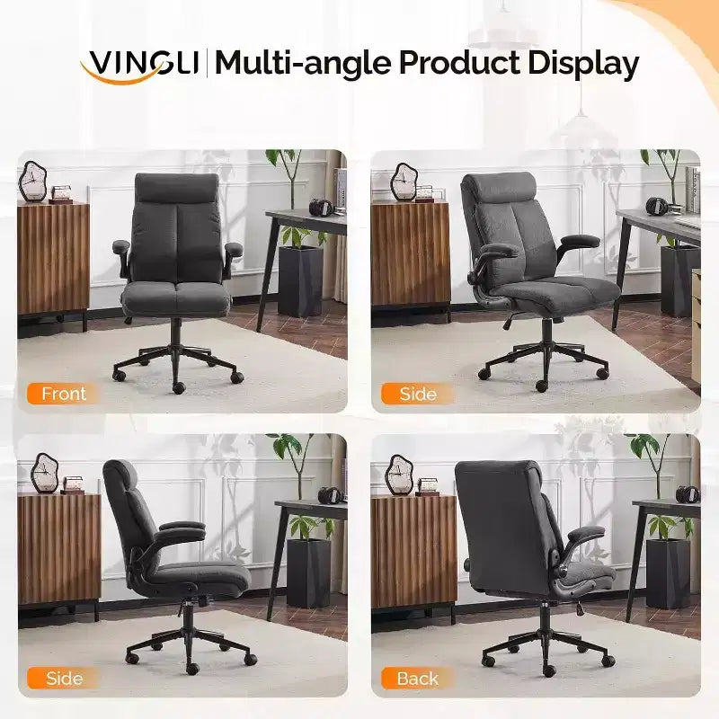 VINGLI Rolling Ergonomic Office Desk Chair with Padded Flip-up Arms, 360 Swivel High Back Executive Computer Chair with Wheels,