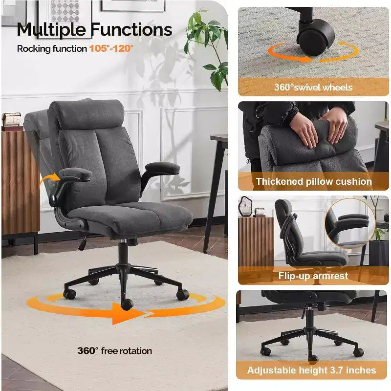 VINGLI Rolling Ergonomic Office Desk Chair with Padded Flip-up Arms, 360 Swivel High Back Executive Computer Chair with Wheels,