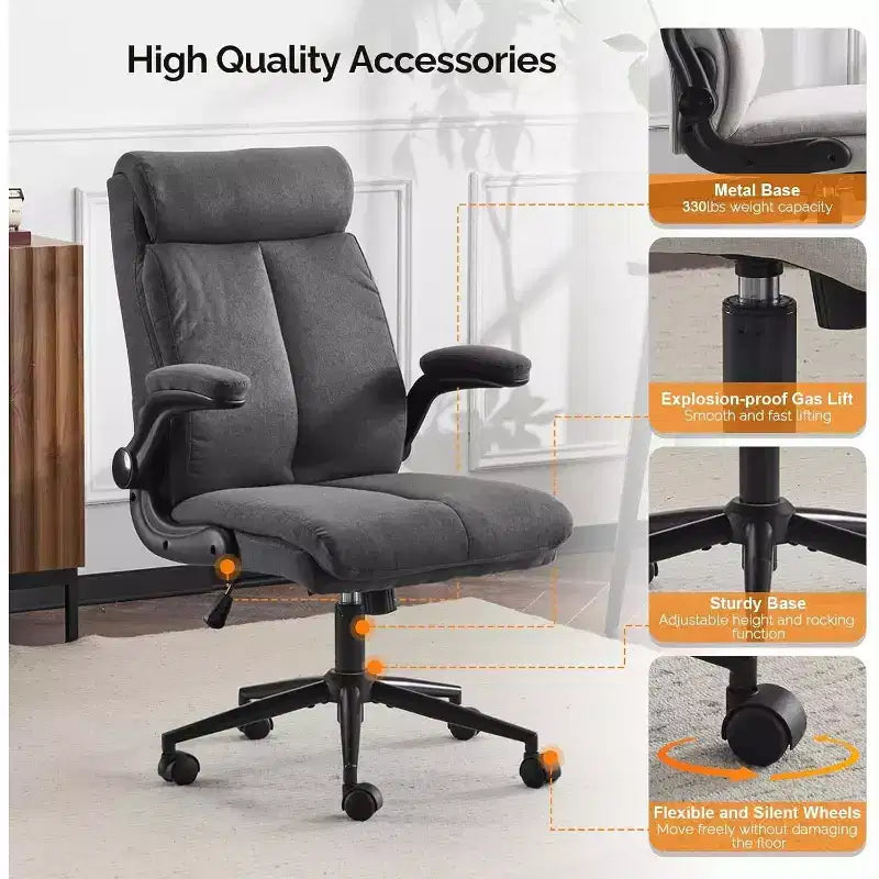 VINGLI Rolling Ergonomic Office Desk Chair with Padded Flip-up Arms, 360 Swivel High Back Executive Computer Chair with Wheels,