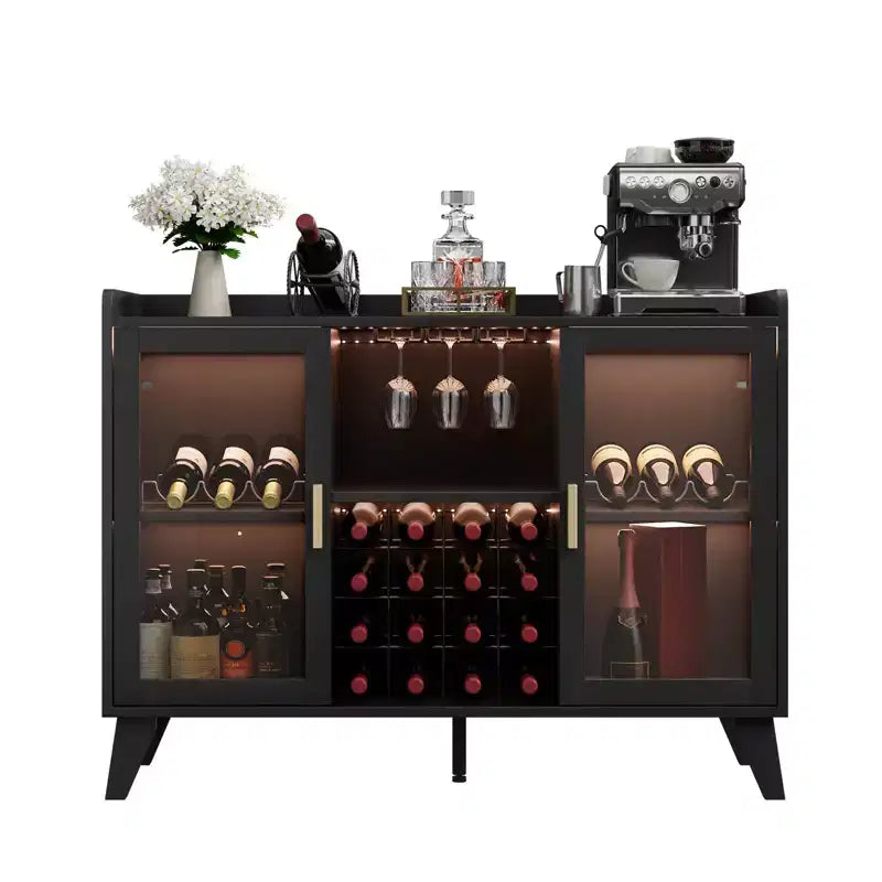 Modern Wine Bar Cabinet, Coffee Bar Cabinet with Wine Rack and Glass Holder, Kitchen Buffet Sideboard with Storage Rack for Living Room Dining Room