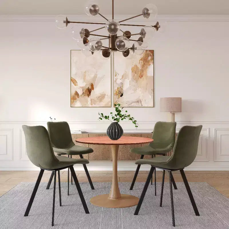 LeisureMod Bristol 27 Round Dining Table  MDF Top with Natural Wood Steel Pedestal Base, Modern Kitchen & Dining Room Accent Table for Small Spaces