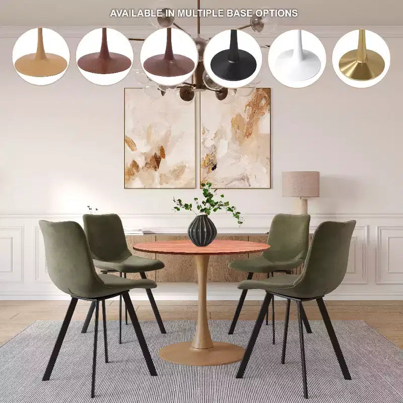 LeisureMod Bristol 27 Round Dining Table  MDF Top with Natural Wood Steel Pedestal Base, Modern Kitchen & Dining Room Accent Table for Small Spaces