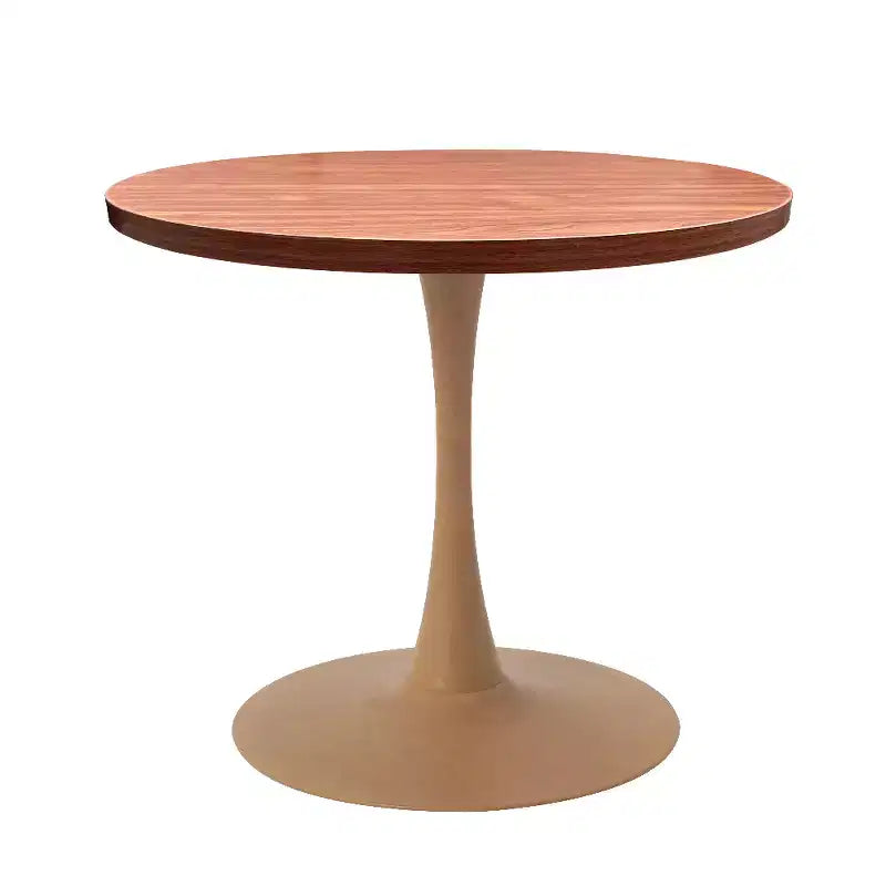LeisureMod Bristol 27 Round Dining Table  MDF Top with Natural Wood Steel Pedestal Base, Modern Kitchen & Dining Room Accent Table for Small Spaces
