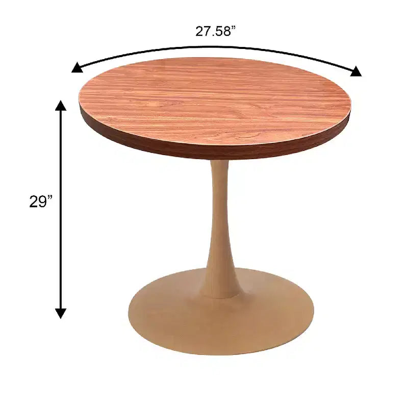 LeisureMod Bristol 27 Round Dining Table  MDF Top with Natural Wood Steel Pedestal Base, Modern Kitchen & Dining Room Accent Table for Small Spaces