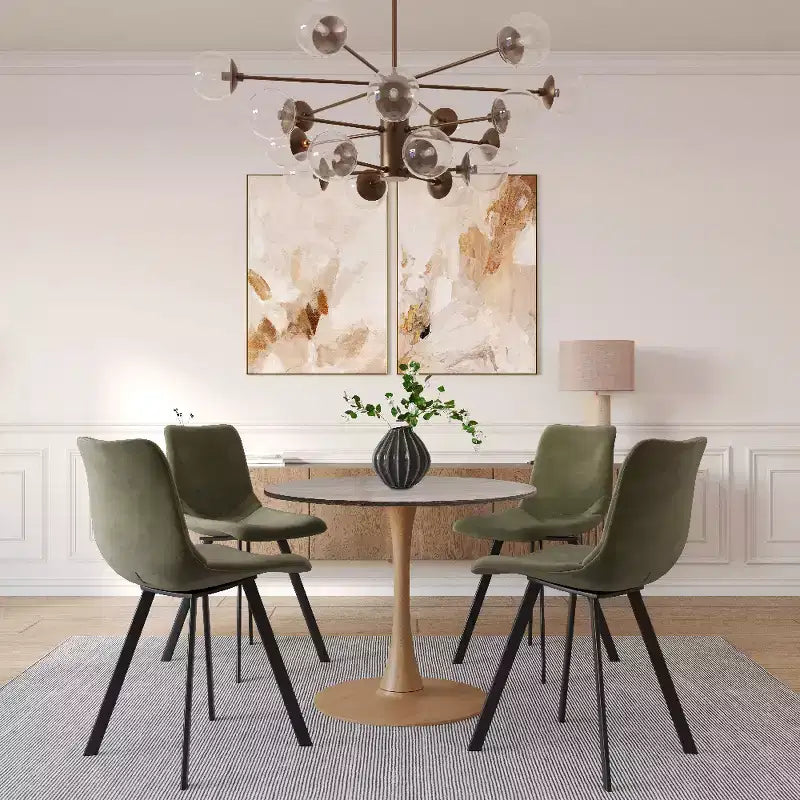 LeisureMod Bristol 27 Round Dining Table  MDF Top with Natural Wood Steel Pedestal Base, Modern Kitchen & Dining Room Accent Table for Small Spaces