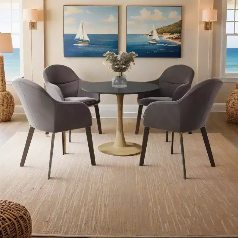 LeisureMod Bristol 27 Round Dining Table  MDF Top with Natural Wood Steel Pedestal Base, Modern Kitchen & Dining Room Accent Table for Small Spaces