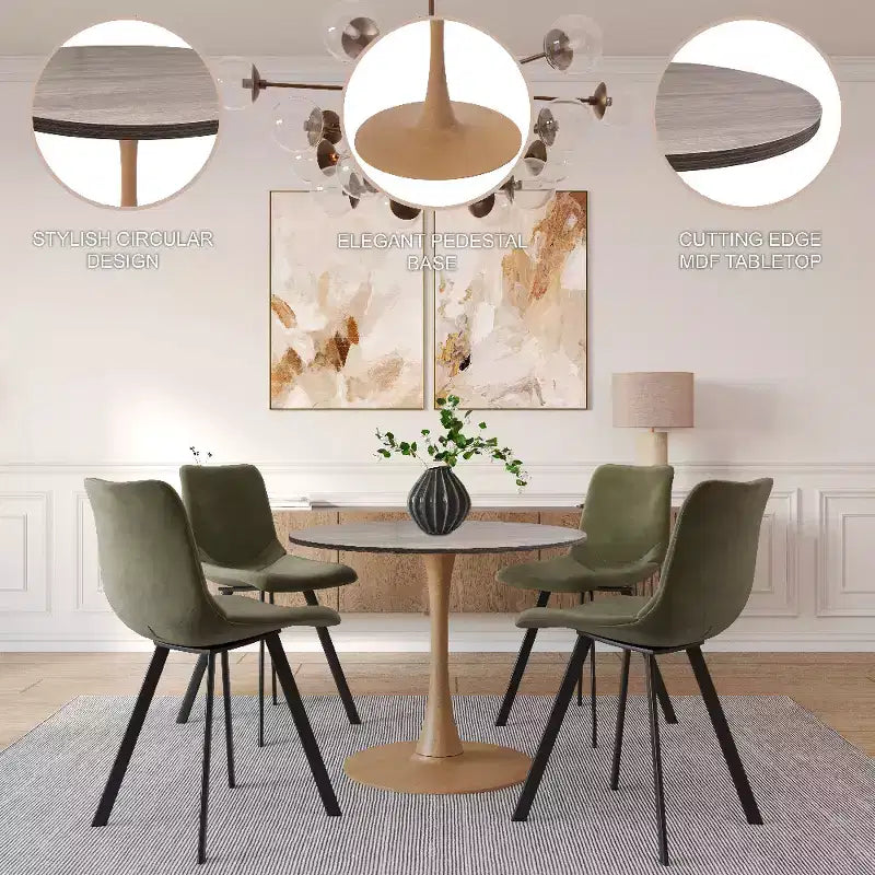 LeisureMod Bristol 27 Round Dining Table  MDF Top with Natural Wood Steel Pedestal Base, Modern Kitchen & Dining Room Accent Table for Small Spaces