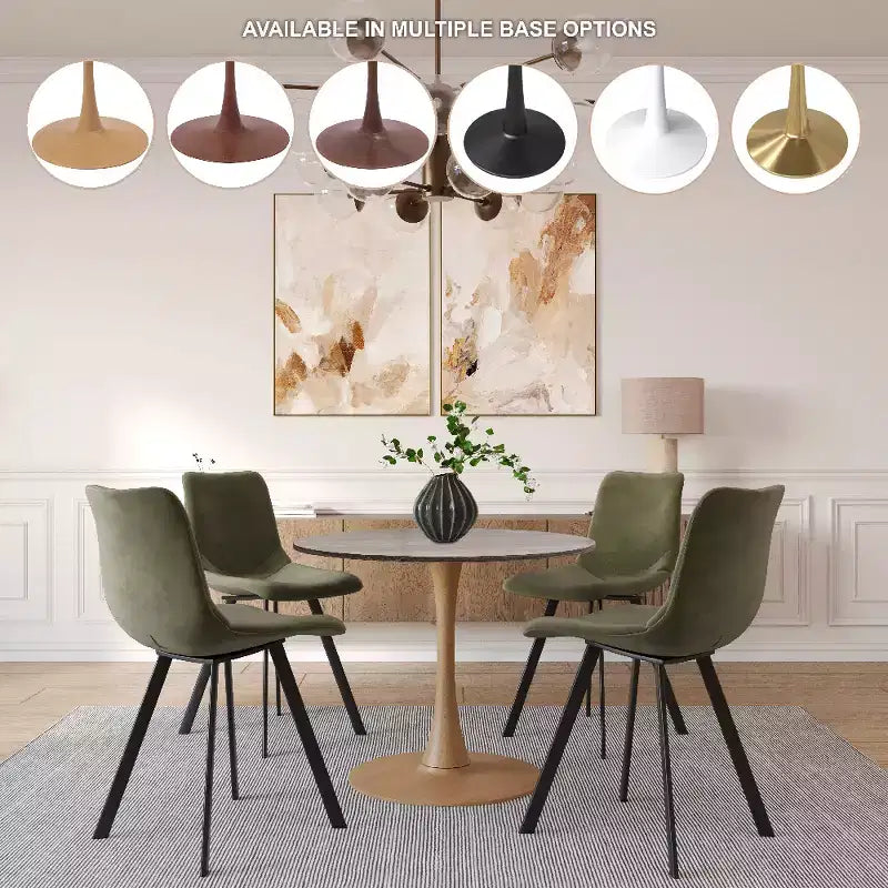 LeisureMod Bristol 27 Round Dining Table  MDF Top with Natural Wood Steel Pedestal Base, Modern Kitchen & Dining Room Accent Table for Small Spaces