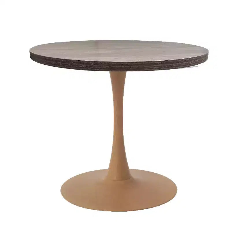 LeisureMod Bristol 27 Round Dining Table  MDF Top with Natural Wood Steel Pedestal Base, Modern Kitchen & Dining Room Accent Table for Small Spaces