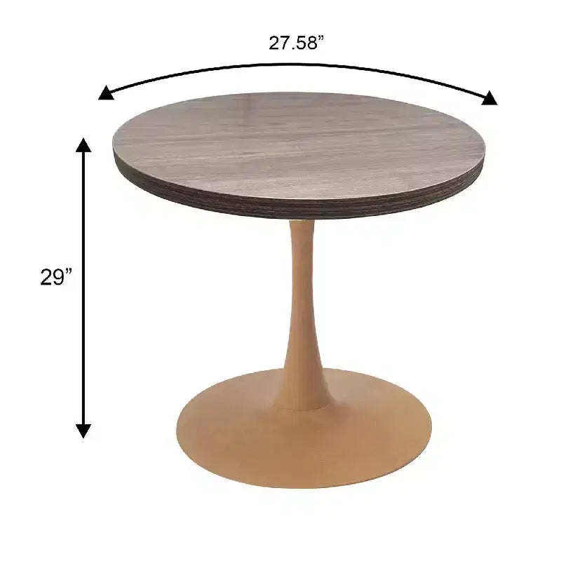 LeisureMod Bristol 27 Round Dining Table  MDF Top with Natural Wood Steel Pedestal Base, Modern Kitchen & Dining Room Accent Table for Small Spaces