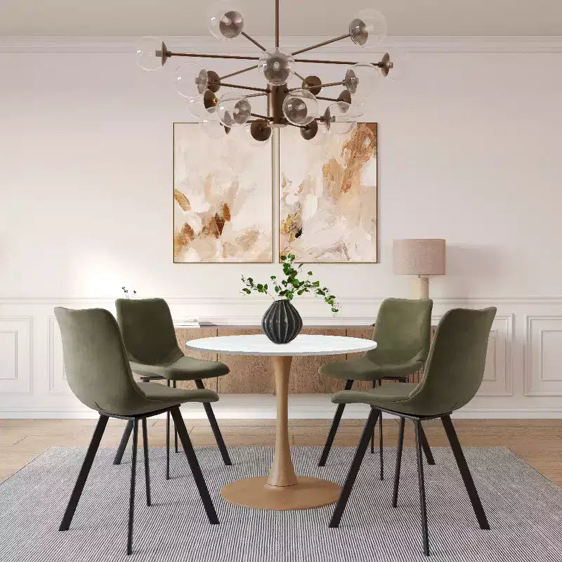LeisureMod Bristol 27 Round Dining Table  MDF Top with Natural Wood Steel Pedestal Base, Modern Kitchen & Dining Room Accent Table for Small Spaces