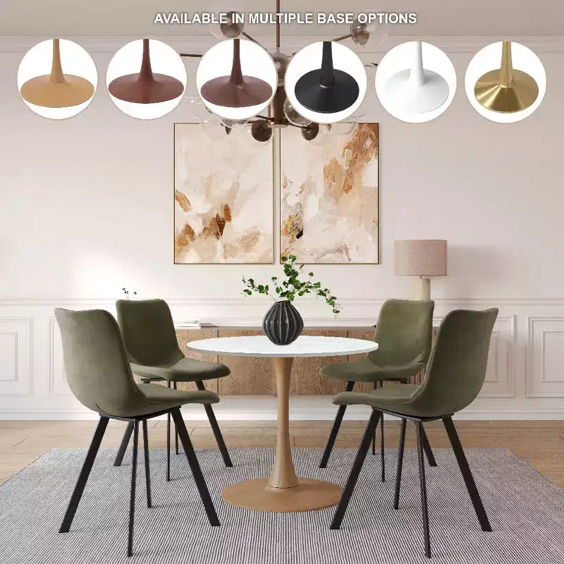 LeisureMod Bristol 27 Round Dining Table  MDF Top with Natural Wood Steel Pedestal Base, Modern Kitchen & Dining Room Accent Table for Small Spaces