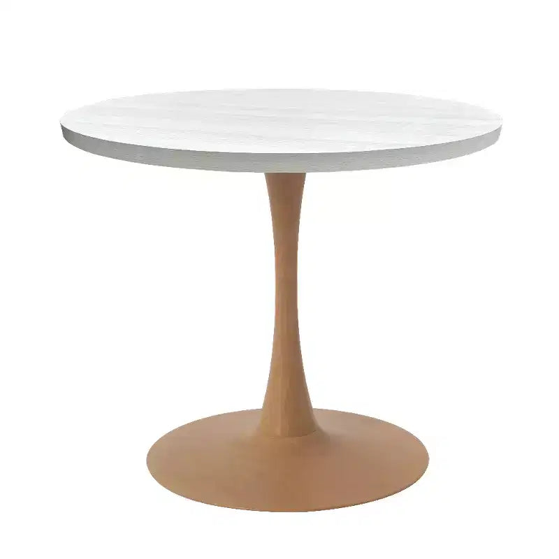 LeisureMod Bristol 27 Round Dining Table  MDF Top with Natural Wood Steel Pedestal Base, Modern Kitchen & Dining Room Accent Table for Small Spaces