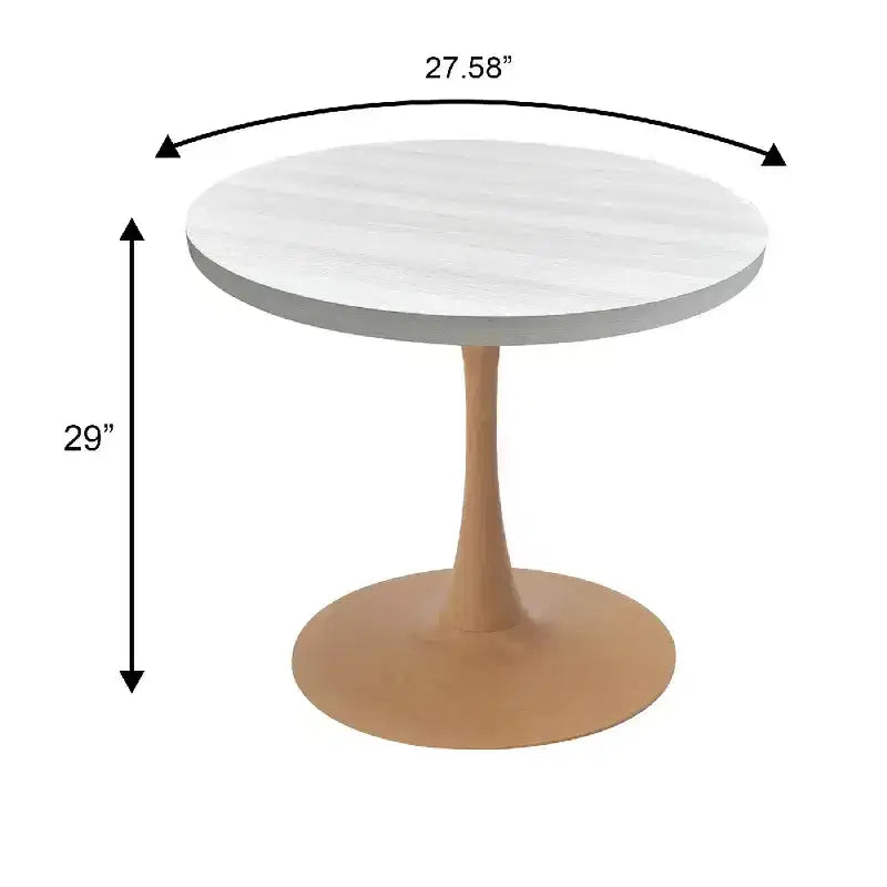 LeisureMod Bristol 27 Round Dining Table  MDF Top with Natural Wood Steel Pedestal Base, Modern Kitchen & Dining Room Accent Table for Small Spaces