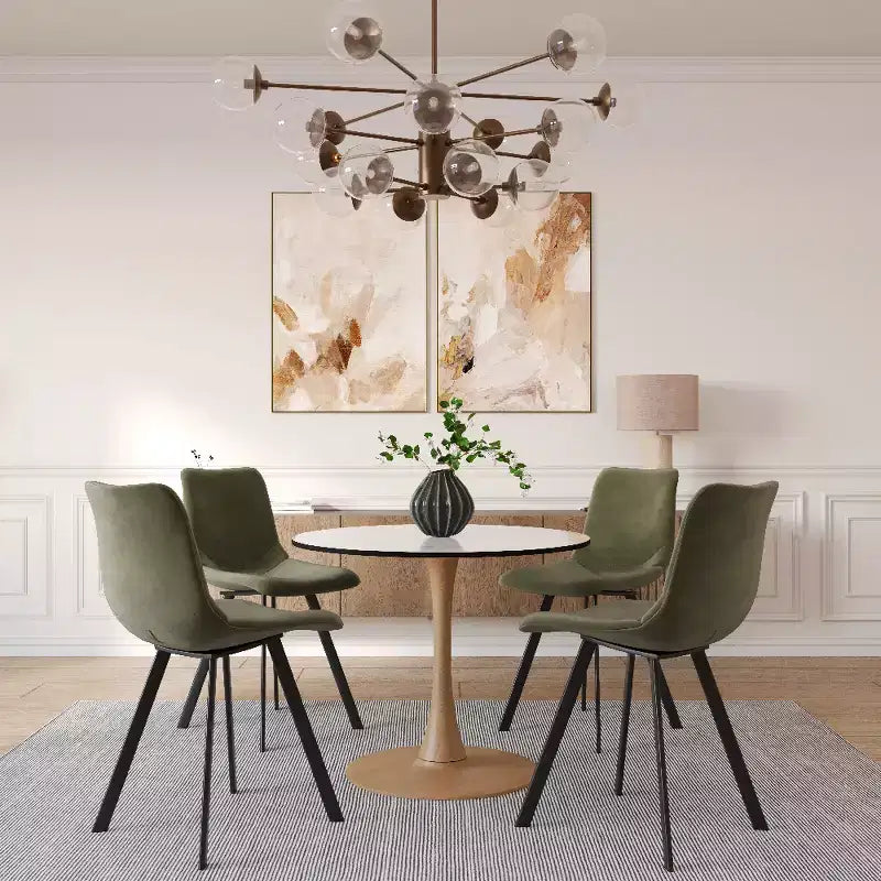 LeisureMod Bristol 27 Round Dining Table  MDF Top with Natural Wood Steel Pedestal Base, Modern Kitchen & Dining Room Accent Table for Small Spaces
