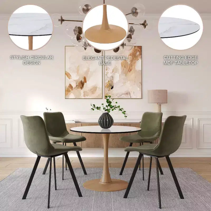 LeisureMod Bristol 27 Round Dining Table  MDF Top with Natural Wood Steel Pedestal Base, Modern Kitchen & Dining Room Accent Table for Small Spaces