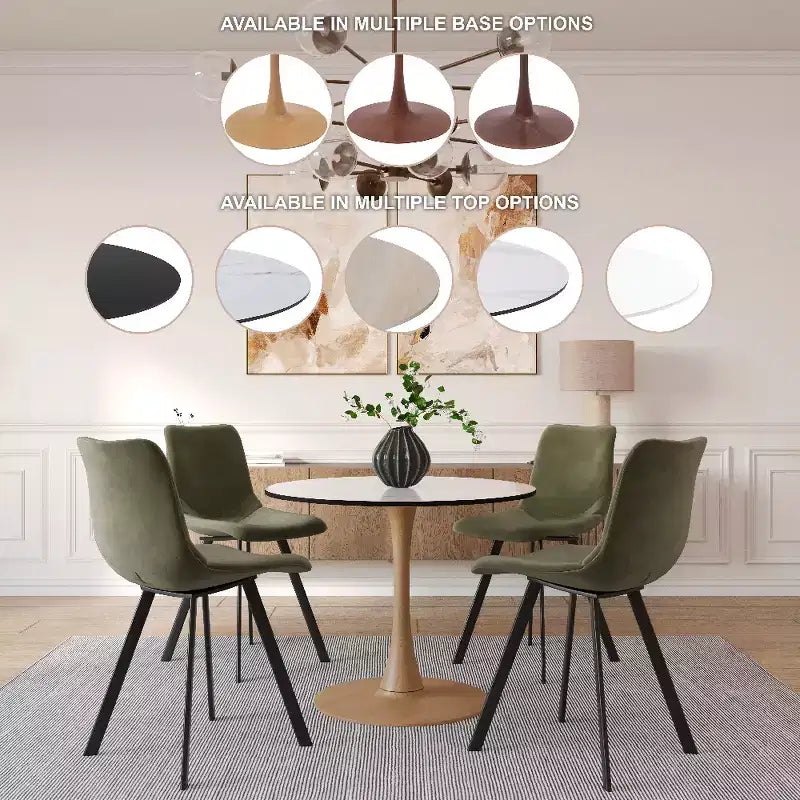 LeisureMod Bristol 27 Round Dining Table  MDF Top with Natural Wood Steel Pedestal Base, Modern Kitchen & Dining Room Accent Table for Small Spaces