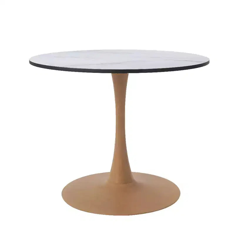 LeisureMod Bristol 27 Round Dining Table  MDF Top with Natural Wood Steel Pedestal Base, Modern Kitchen & Dining Room Accent Table for Small Spaces