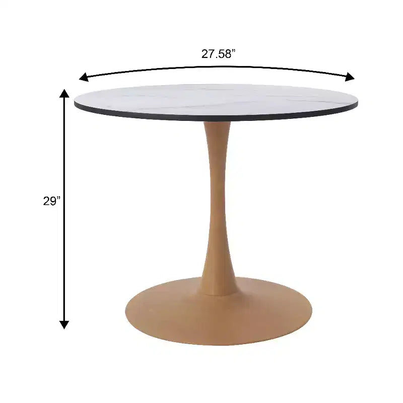 LeisureMod Bristol 27 Round Dining Table  MDF Top with Natural Wood Steel Pedestal Base, Modern Kitchen & Dining Room Accent Table for Small Spaces