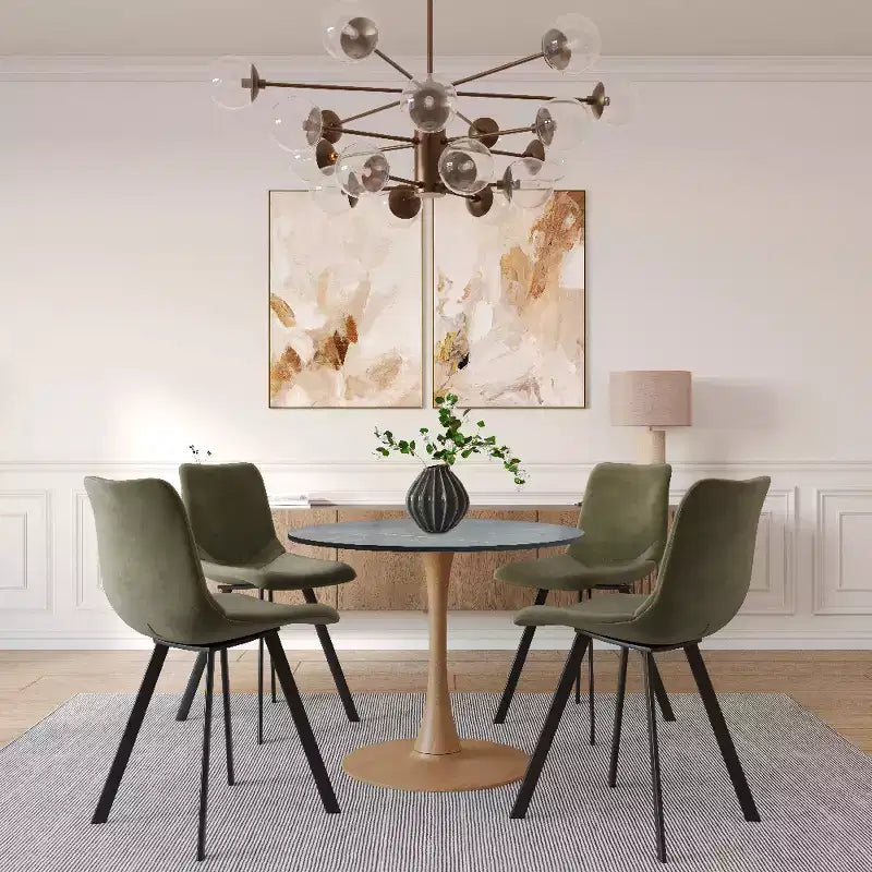 LeisureMod Bristol 27 Round Dining Table  MDF Top with Natural Wood Steel Pedestal Base, Modern Kitchen & Dining Room Accent Table for Small Spaces