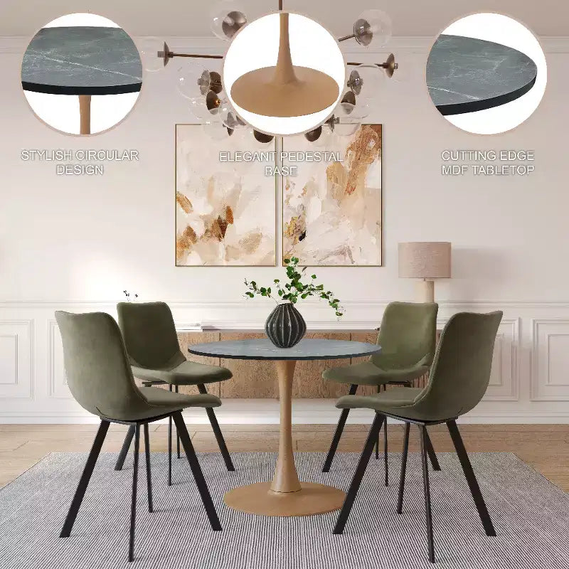 LeisureMod Bristol 27 Round Dining Table  MDF Top with Natural Wood Steel Pedestal Base, Modern Kitchen & Dining Room Accent Table for Small Spaces