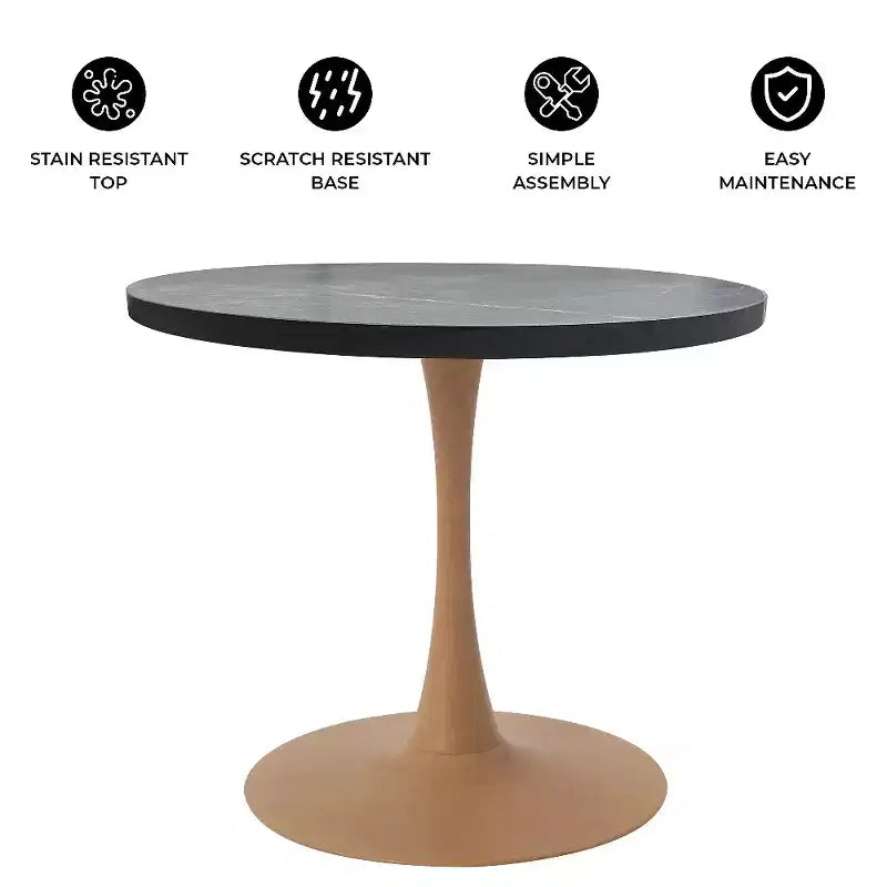 LeisureMod Bristol 27 Round Dining Table  MDF Top with Natural Wood Steel Pedestal Base, Modern Kitchen & Dining Room Accent Table for Small Spaces