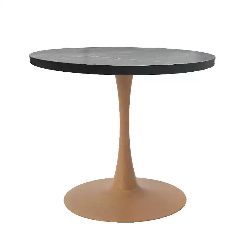 LeisureMod Bristol 27 Round Dining Table  MDF Top with Natural Wood Steel Pedestal Base, Modern Kitchen & Dining Room Accent Table for Small Spaces
