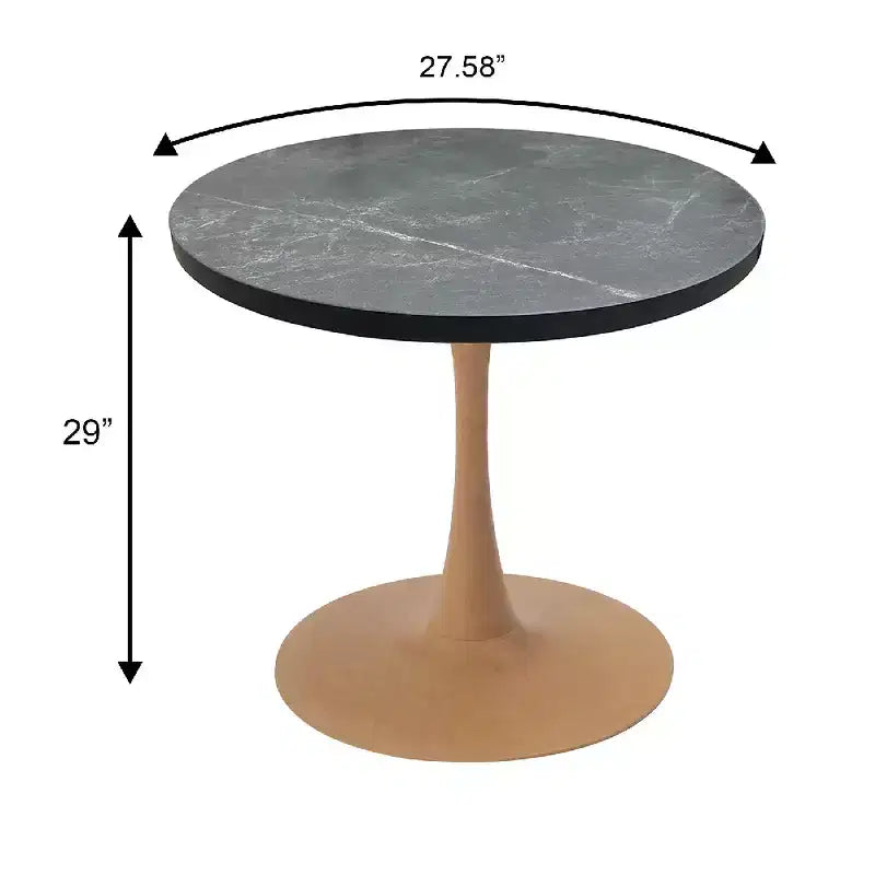LeisureMod Bristol 27 Round Dining Table  MDF Top with Natural Wood Steel Pedestal Base, Modern Kitchen & Dining Room Accent Table for Small Spaces