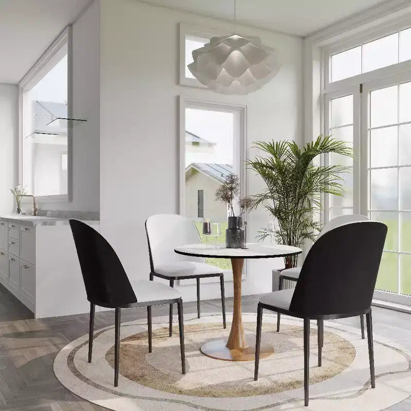 LeisureMod Bristol 27 Round Dining Table  MDF Top with Natural Wood Steel Pedestal Base, Modern Kitchen & Dining Room Accent Table for Small Spaces