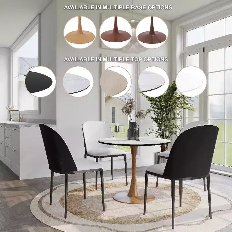 LeisureMod Bristol 27 Round Dining Table  MDF Top with Natural Wood Steel Pedestal Base, Modern Kitchen & Dining Room Accent Table for Small Spaces