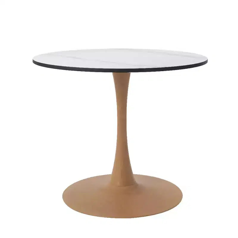 LeisureMod Bristol 27 Round Dining Table  MDF Top with Natural Wood Steel Pedestal Base, Modern Kitchen & Dining Room Accent Table for Small Spaces