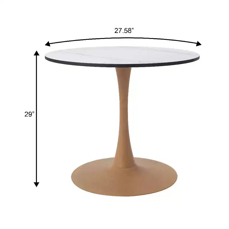 LeisureMod Bristol 27 Round Dining Table  MDF Top with Natural Wood Steel Pedestal Base, Modern Kitchen & Dining Room Accent Table for Small Spaces