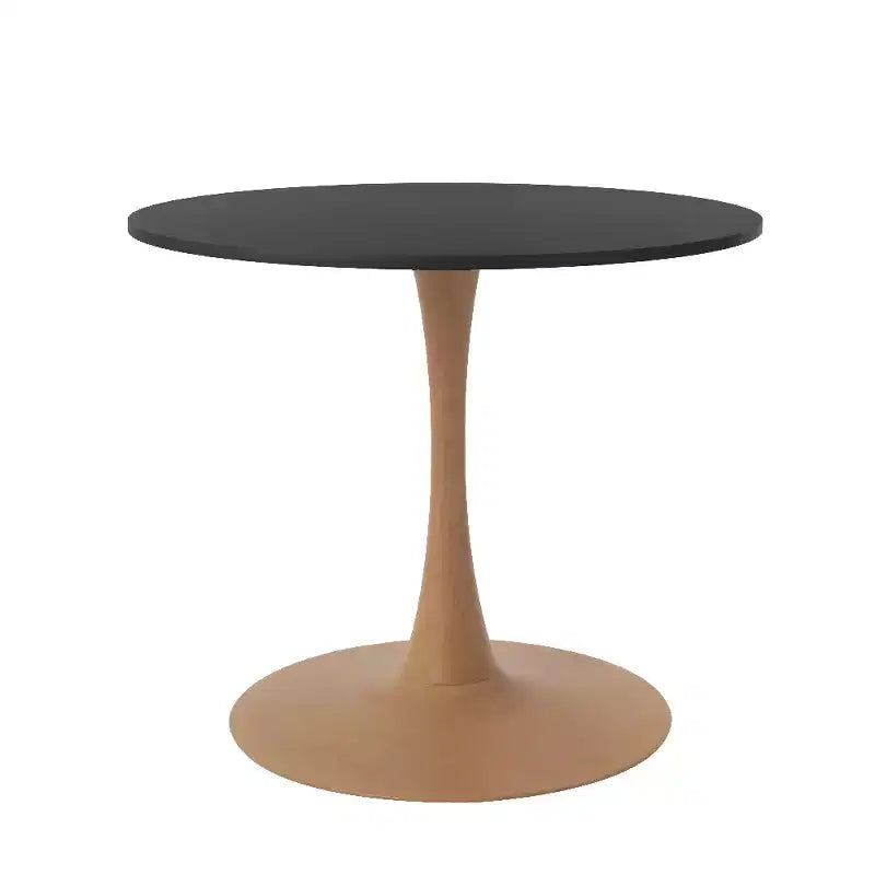 LeisureMod Bristol 27 Round Dining Table  MDF Top with Natural Wood Steel Pedestal Base, Modern Kitchen & Dining Room Accent Table for Small Spaces