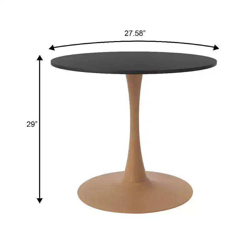 LeisureMod Bristol 27 Round Dining Table  MDF Top with Natural Wood Steel Pedestal Base, Modern Kitchen & Dining Room Accent Table for Small Spaces