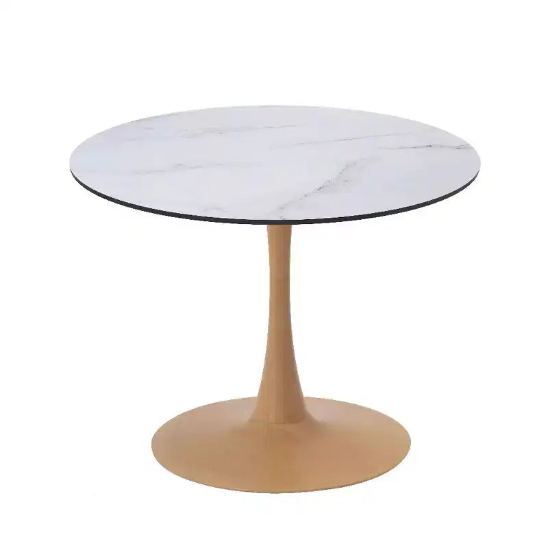 LeisureMod Bristol 27 Round Dining Table  MDF Top with Natural Wood Steel Pedestal Base, Modern Kitchen & Dining Room Accent Table for Small Spaces
