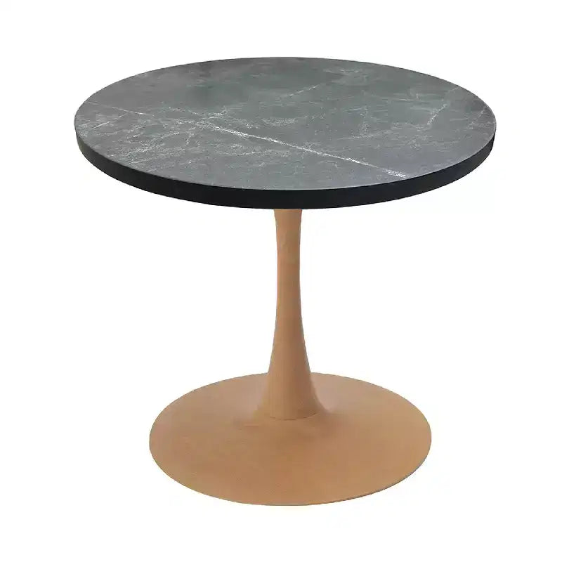 LeisureMod Bristol 27 Round Dining Table  MDF Top with Natural Wood Steel Pedestal Base, Modern Kitchen & Dining Room Accent Table for Small Spaces