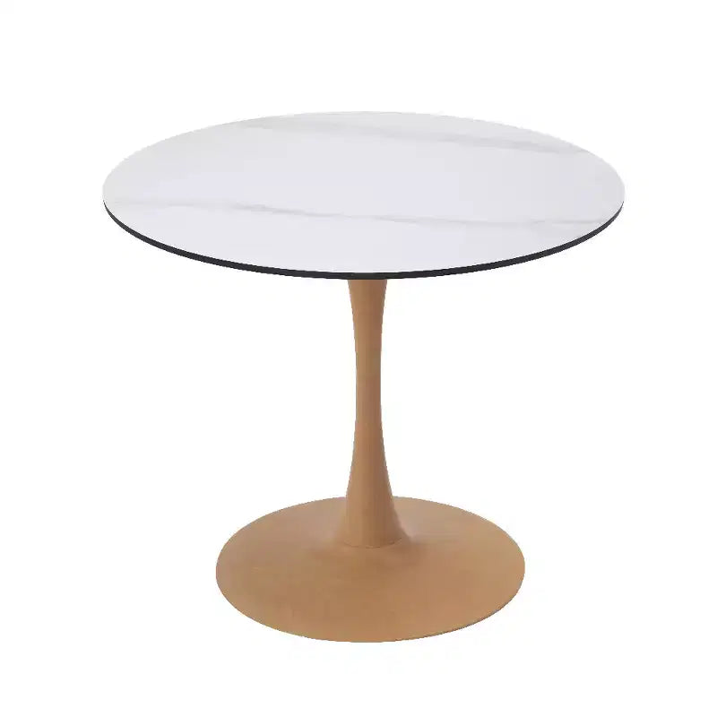 LeisureMod Bristol 27 Round Dining Table  MDF Top with Natural Wood Steel Pedestal Base, Modern Kitchen & Dining Room Accent Table for Small Spaces