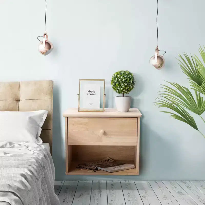 VINGLI Unfinished Natural Solid Wood Floating Nightstand,Farmhouse Night Stand Wall-Mounted Nightstand Table for Small Space Color DIY